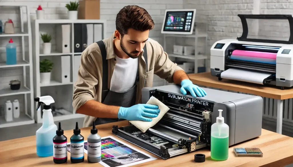 A man is carefully cleaning a sublimation.