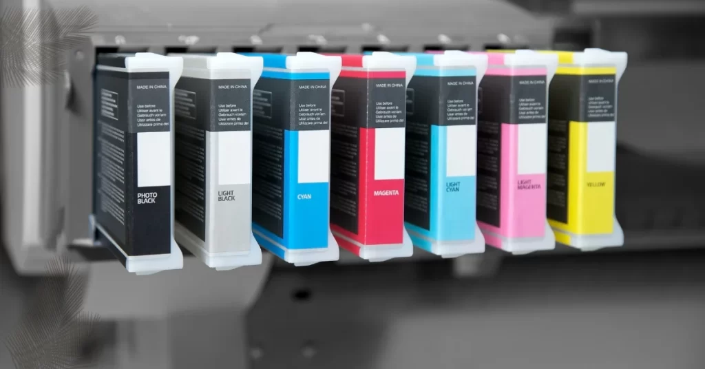 A list of 7 sublimation ink in a printer. 