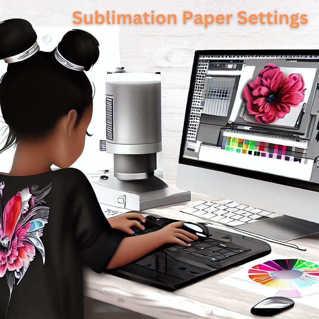 a young girl working in front of a computer and working a design print for sublimation