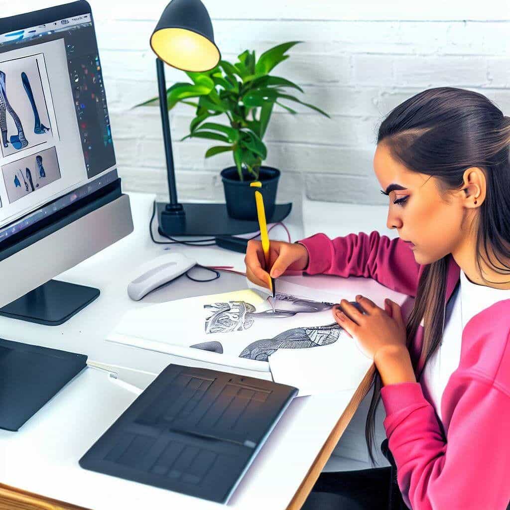 a young girl working in front of a computer and draw a print for Sublimation Paper Settings.