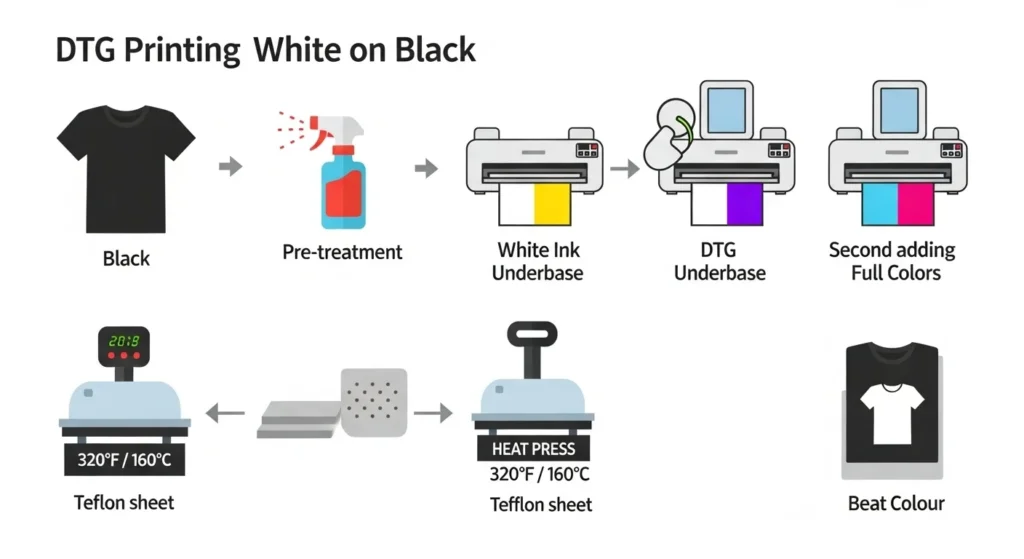 A step by step guide of DTG Printing on Black Shirt.