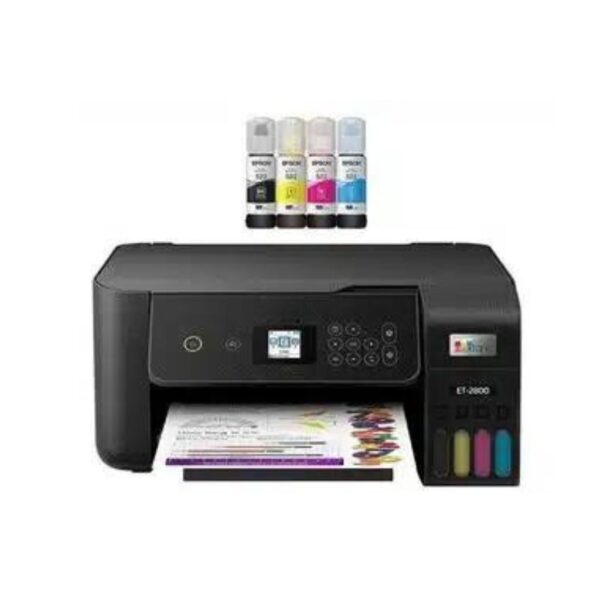 A black sublimation printer with inks.