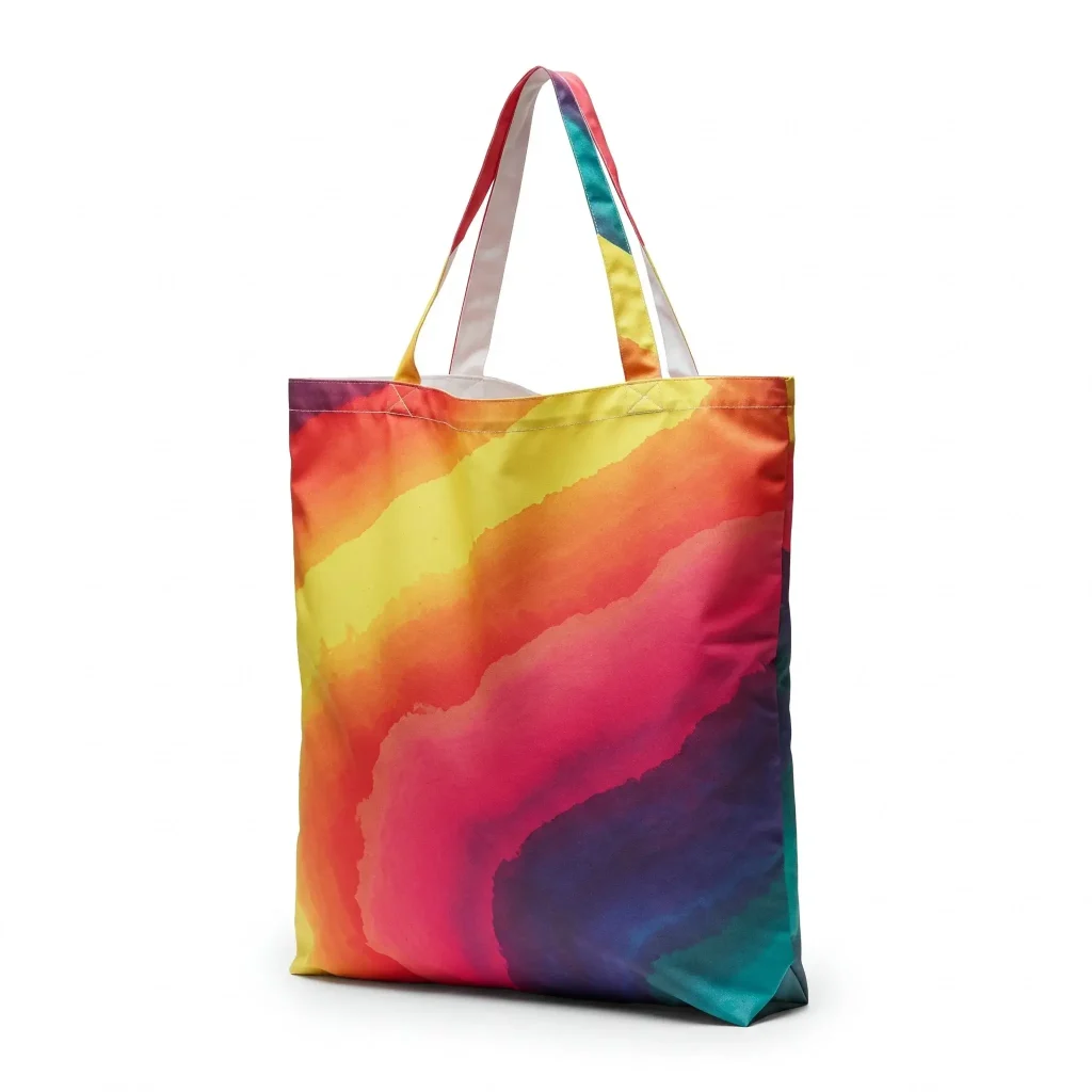 A full-color polyester tote bag with sublimation.