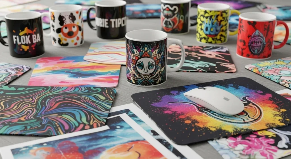 A creation of sublimation like mug, pad and images.