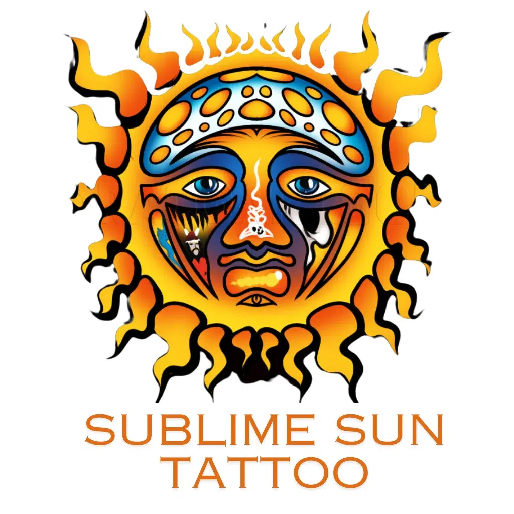 A sublime sun logo and text with white background.