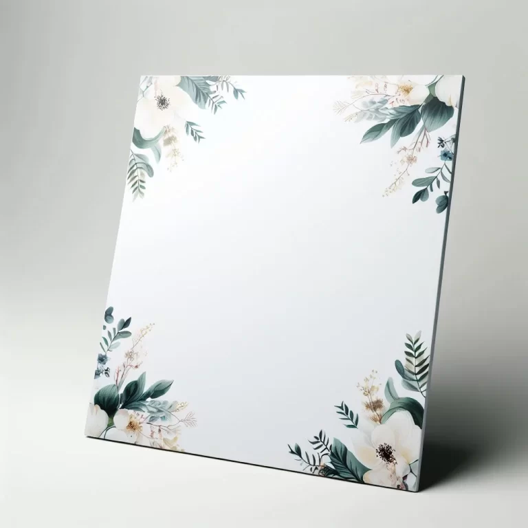 A blank white canvas with a floral border that can be customized with sublimation printing.