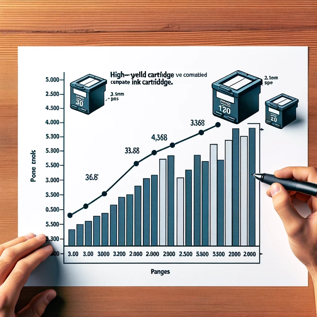 A line graph with number of printed page standard and yield Compatible Ink Cartridges.