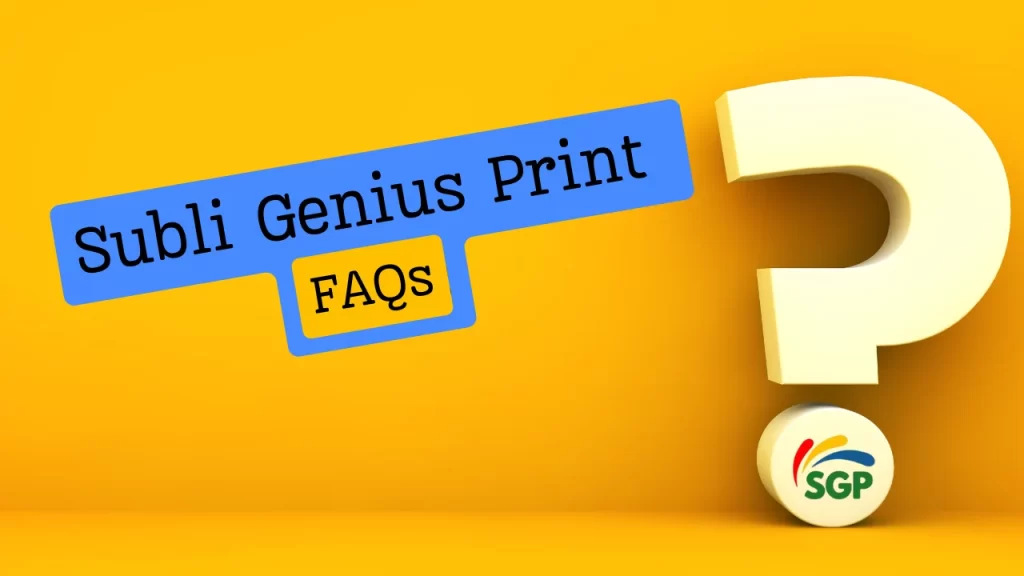 A faqs banner with text subl genius print display on it