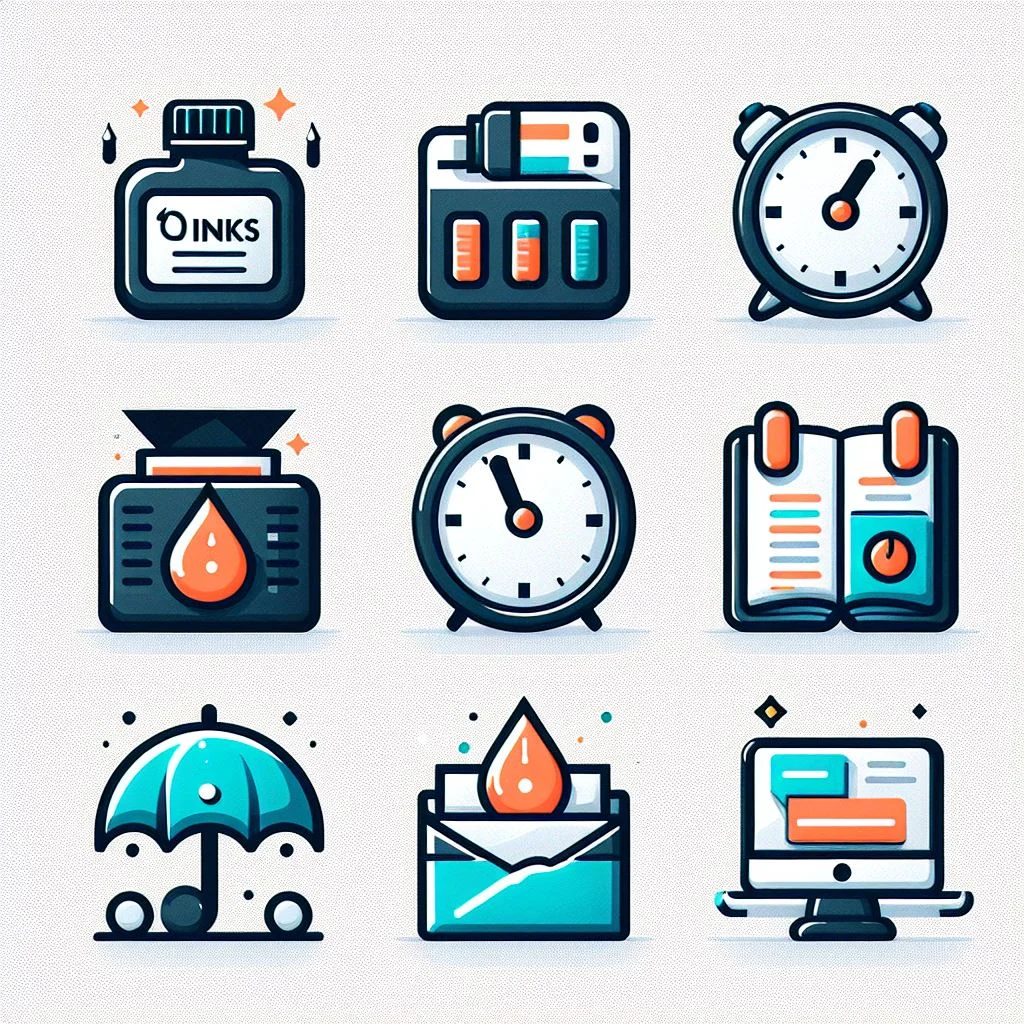 Icons representing each tip (e.g., ink bottle for quality inks, a clock for time and temperature, a water droplet for moisture management, and a book or computer for continuous learning).