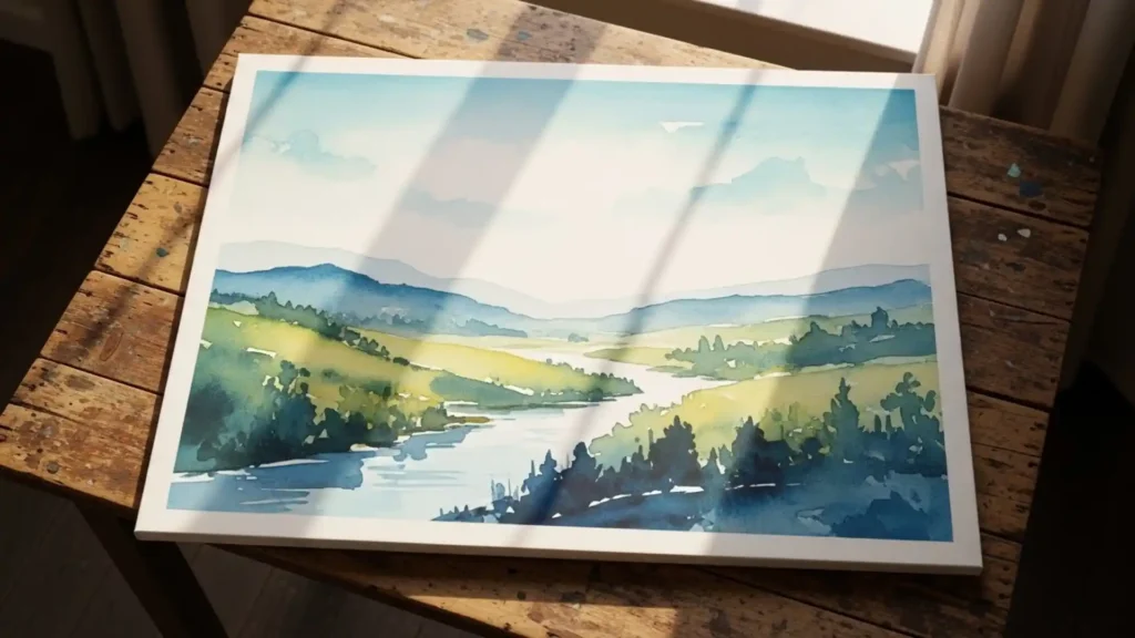 Canvas artwork featuring a watercolor sublimation design with soft blended ink and hand-painted style texture.