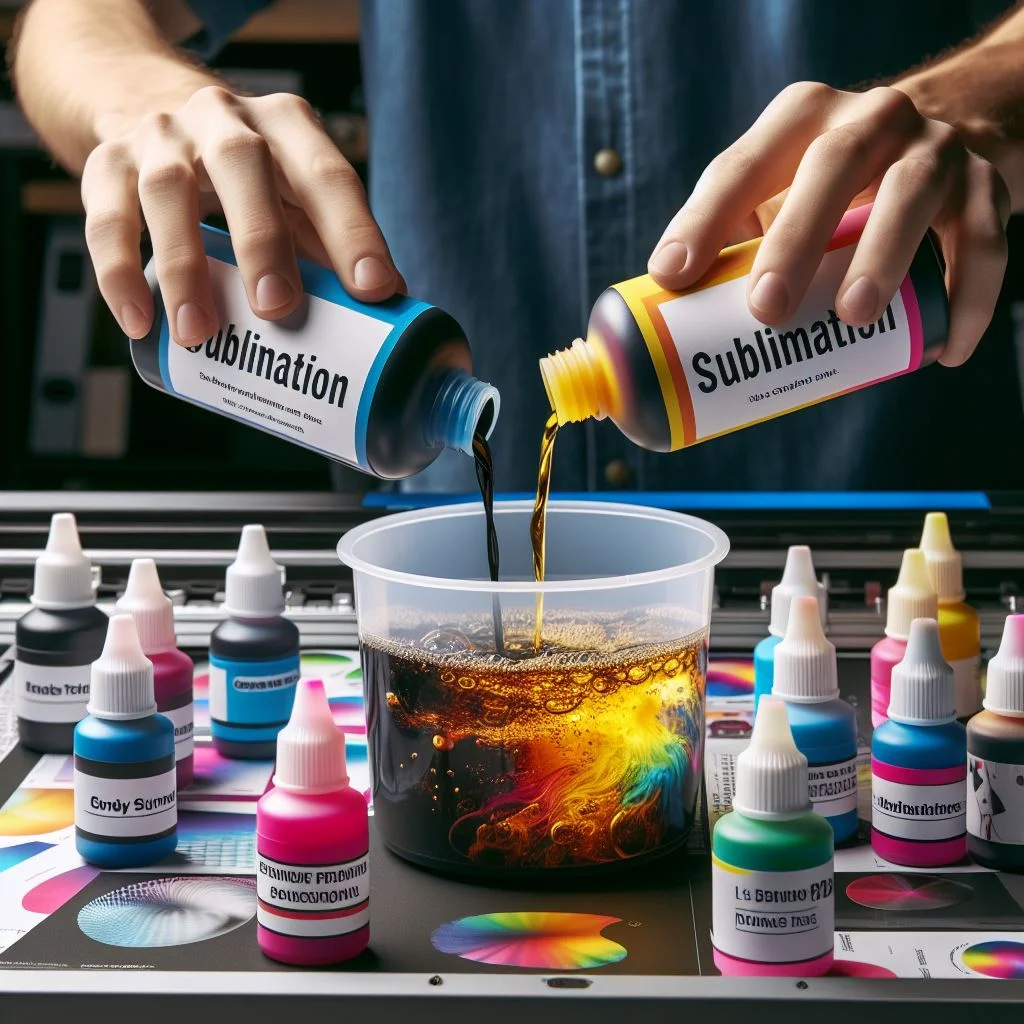 A person mixing sublimation inks.