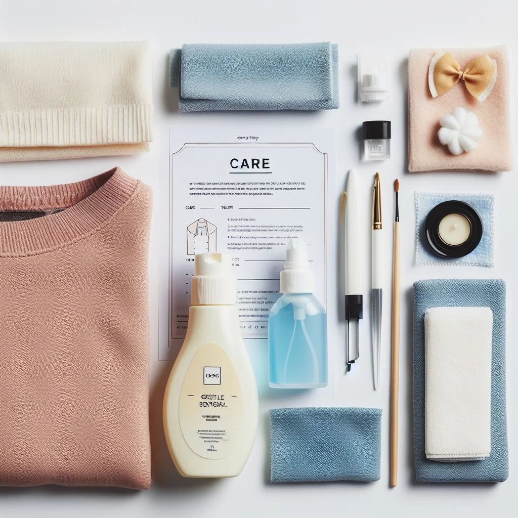 Care Toolkit: A neatly arranged flatlay with items like gentle detergent, a soft cloth, a stain remover pen – tools for proper sublimation care.