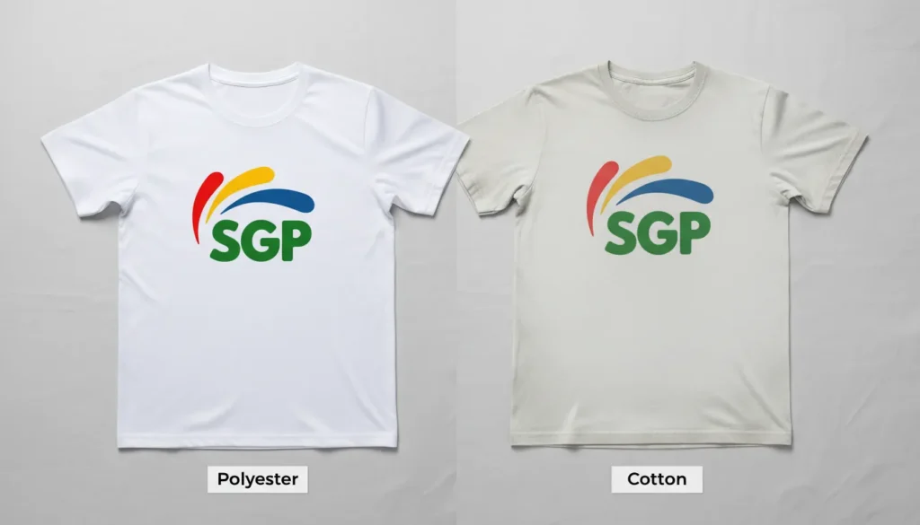 Polyester vs. cotton T-shirt sublimation results showing vibrant vs faded colors.