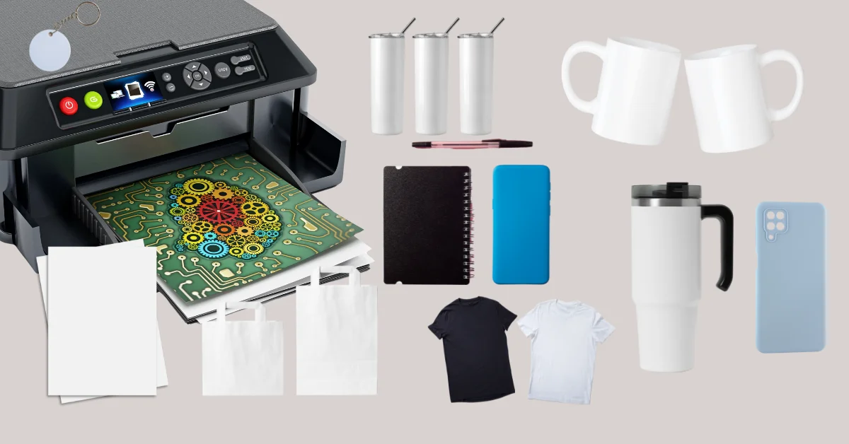 A sublimation printer and list of Sublimation Blanks and Substrates.