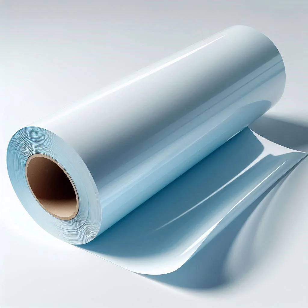 A roll of coated sublimation paper is shown on a white background. The paper is glossy and has a slight sheen to it. 