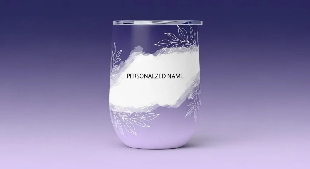 A Flat sublimation wine tumbler wrap design with elegant floral elements and space.