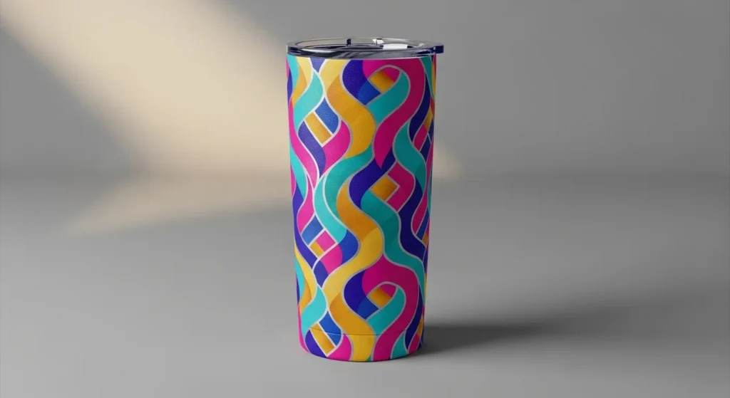 Stainless steel 20 oz sublimation tumbler with custom full-color design.