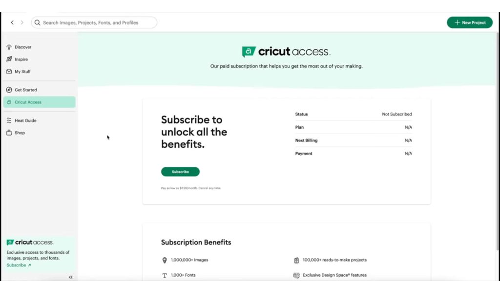 A info abouy Cricut Access subscription