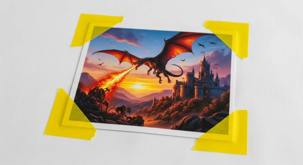 Securing sublimation transfer paper with heat tape on polyester shirt