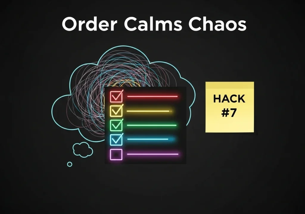 Anxiety management through organizational systems and lists.