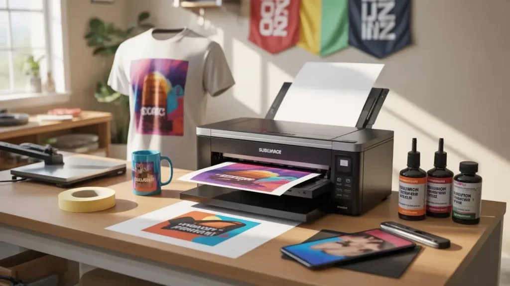 A sublimation printing process all things on a table.
