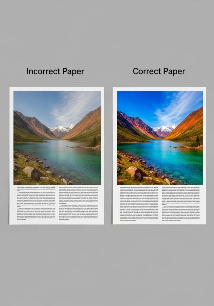 Comparison of sublimation prints using incorrect paper vs. correct sublimation paper.