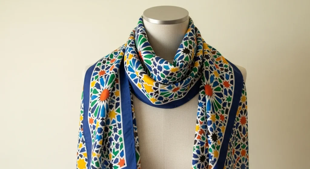 Sublimation scarf with Moroccan tile pattern.