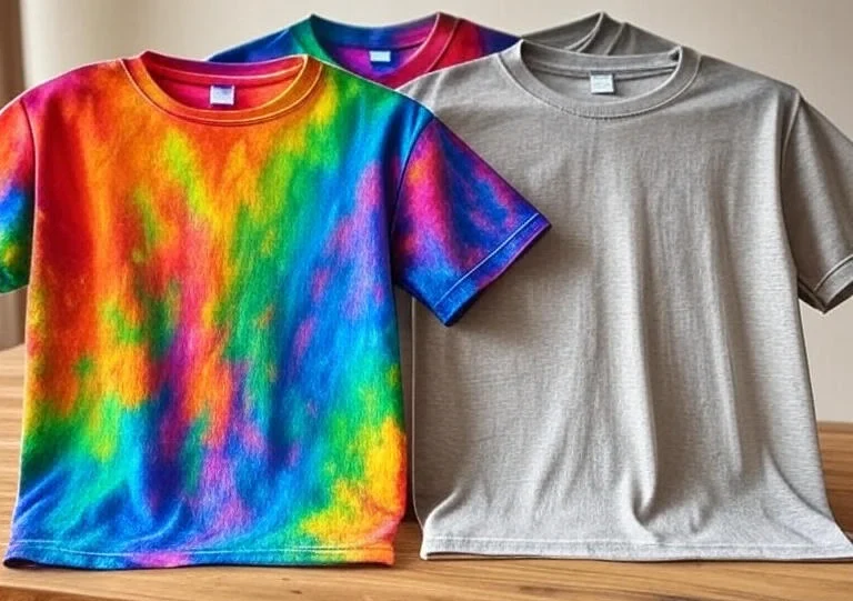 Comparison of vibrant and faded sublimation prints on t-shirts.