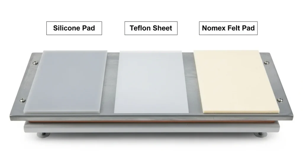 Silicone, Teflon, and Nomex pads used for sublimation on a heat press.