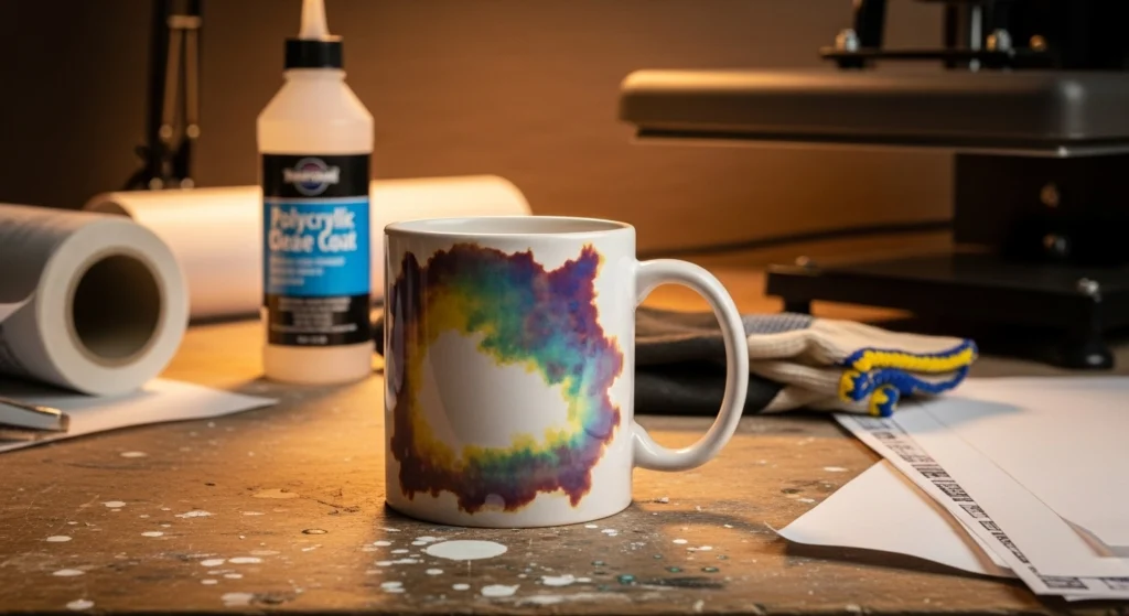 Faded sublimation on ceramic mug from poor Polycrylic ink bonding.