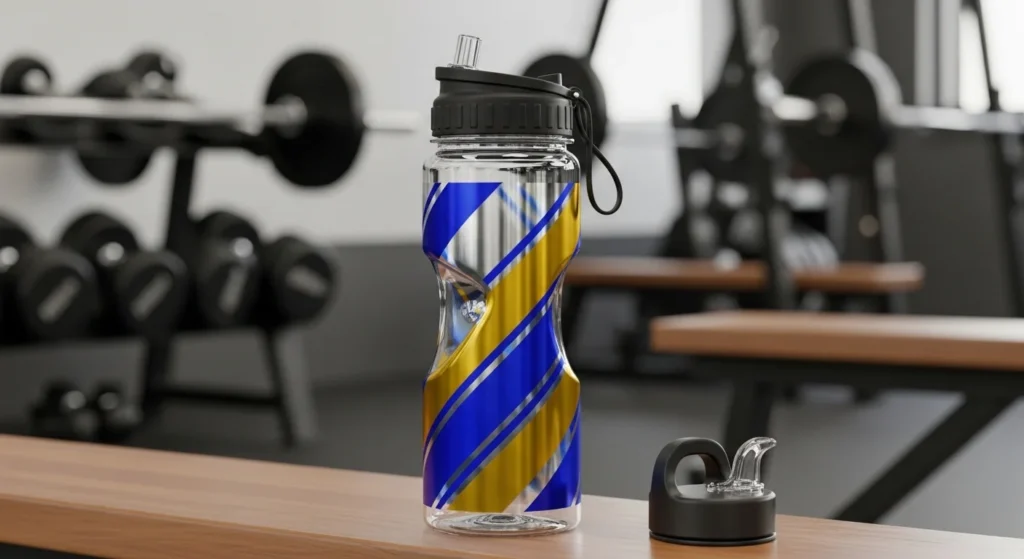 Sports-themed sublimation water bottle in team colors.
