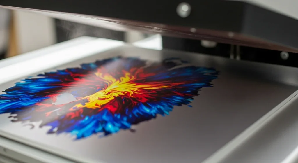 Coated aluminum panel with sublimation print.