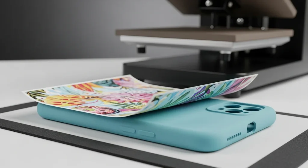 Silicone phone case with sublimation paper ready for heat press.