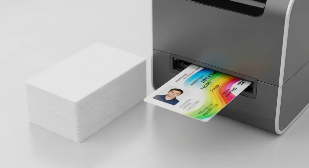 Coated PVC ID cards printed with sublimation.