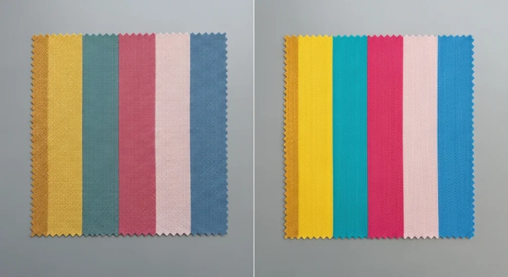 Comparison of sublimation prints with guessed colors versus chart-matched colors.