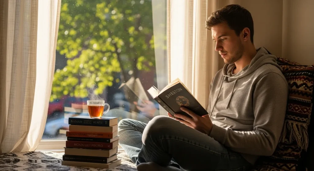 Person reading by the window, turning loneliness into learning.