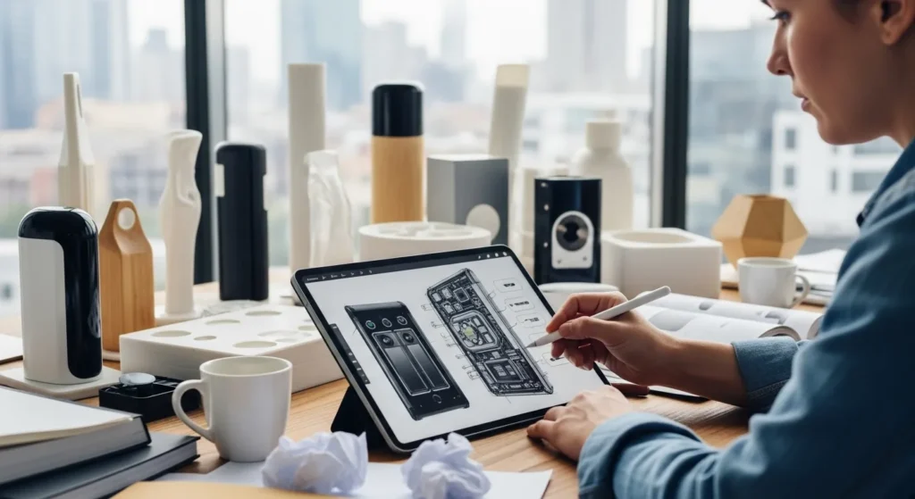 Designer channeling frustration into creative innovation.