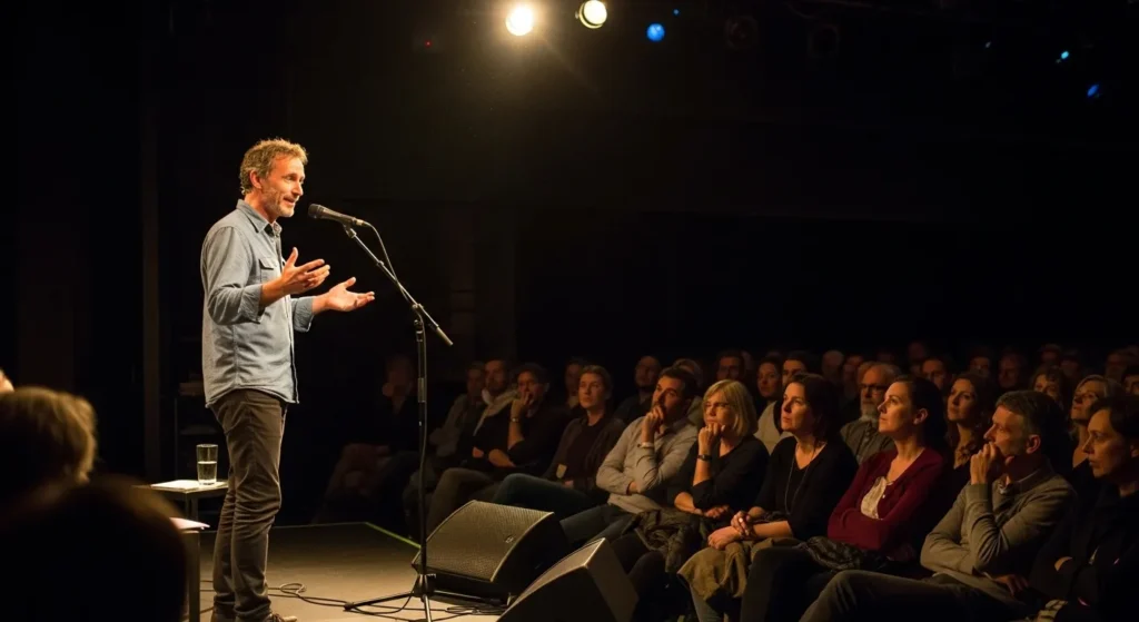 Speaker transforming shame into storytelling to inspire others.