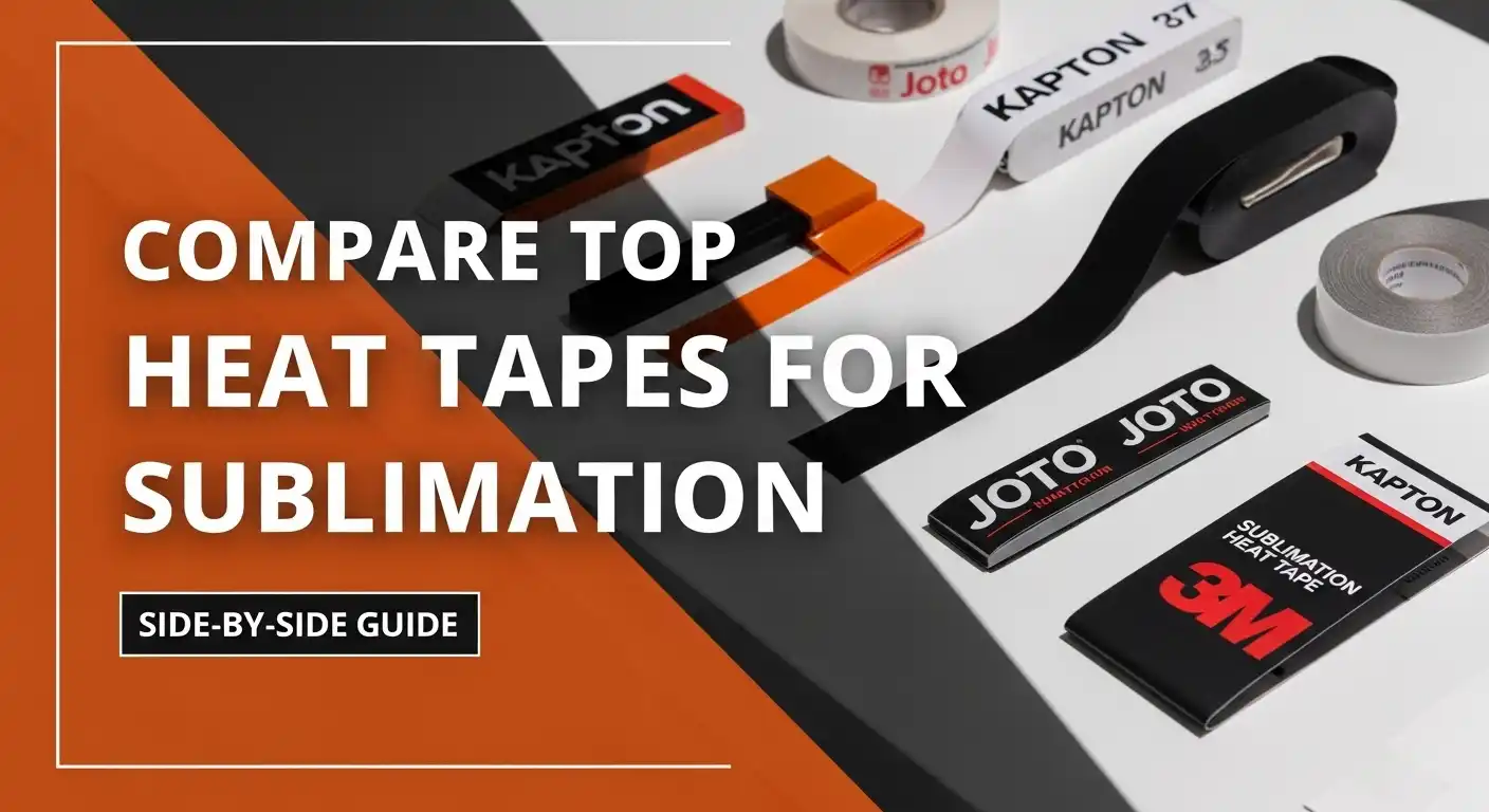 Graphic showing different sublimation heat tapes with bold headline Compare Top Heat Tapes for Sublimation.