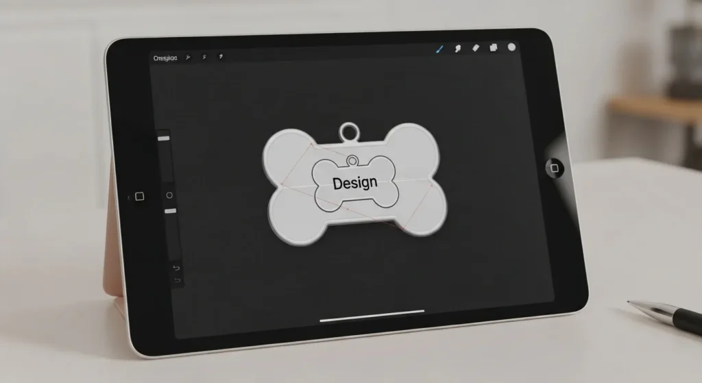 Step-by-step sublimation process for custom dog tags using heat press and sublimation paper.