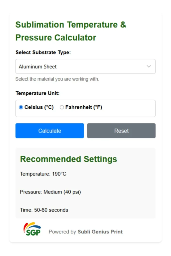 A result view of how to use Sublimation Temperature and Pressure Calculator