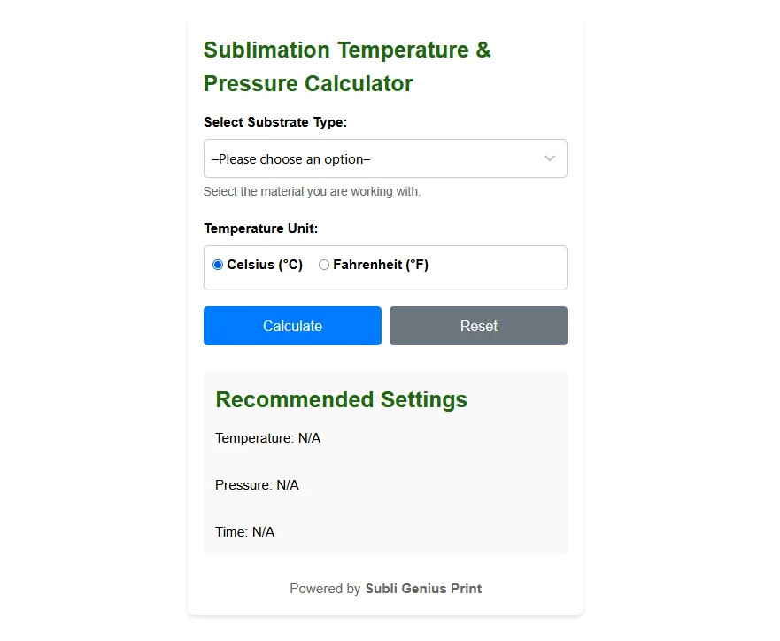 How sublimation temperature and pressure calculator app works in real view.