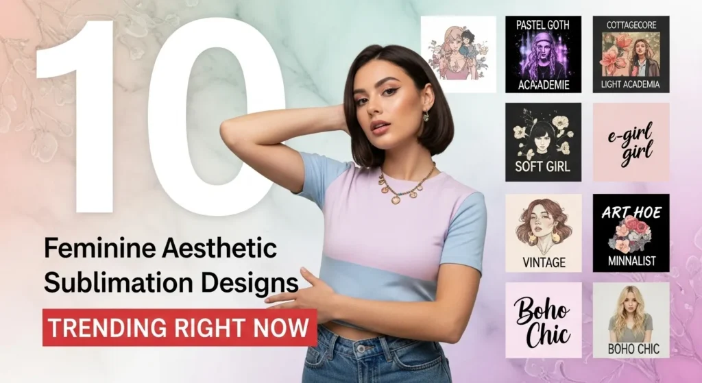 A young woman show 10 Feminine Aesthetic Sublimation Designs