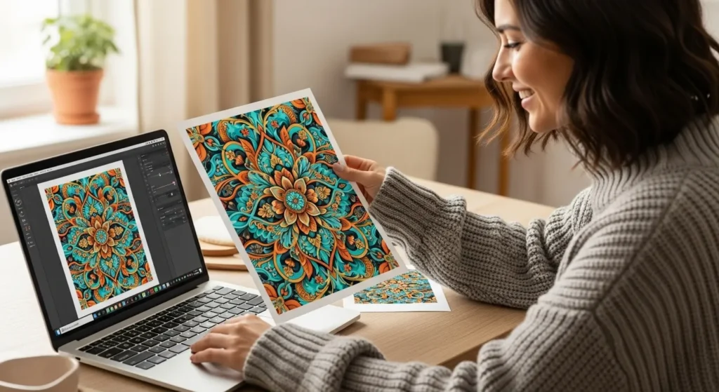 AI-generated artwork printed as a sublimation transfer ready for pressing.