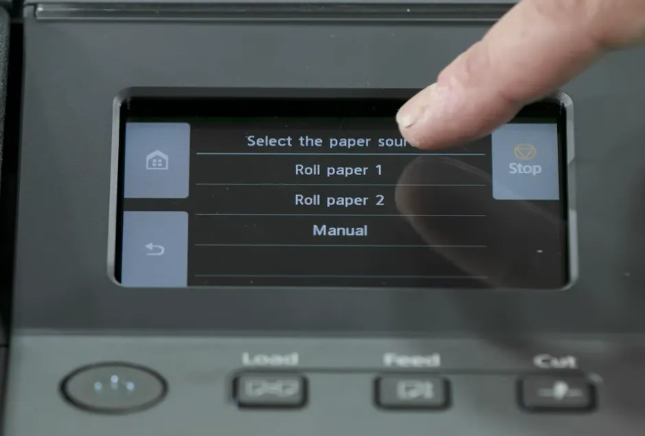 A guide show the canon printer select the paper source setup.