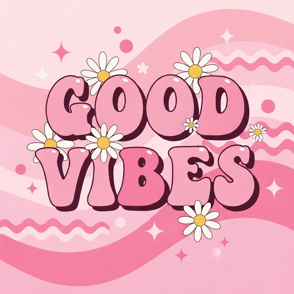 A Pink Retro Groovy Vibes text for sublimation printing.