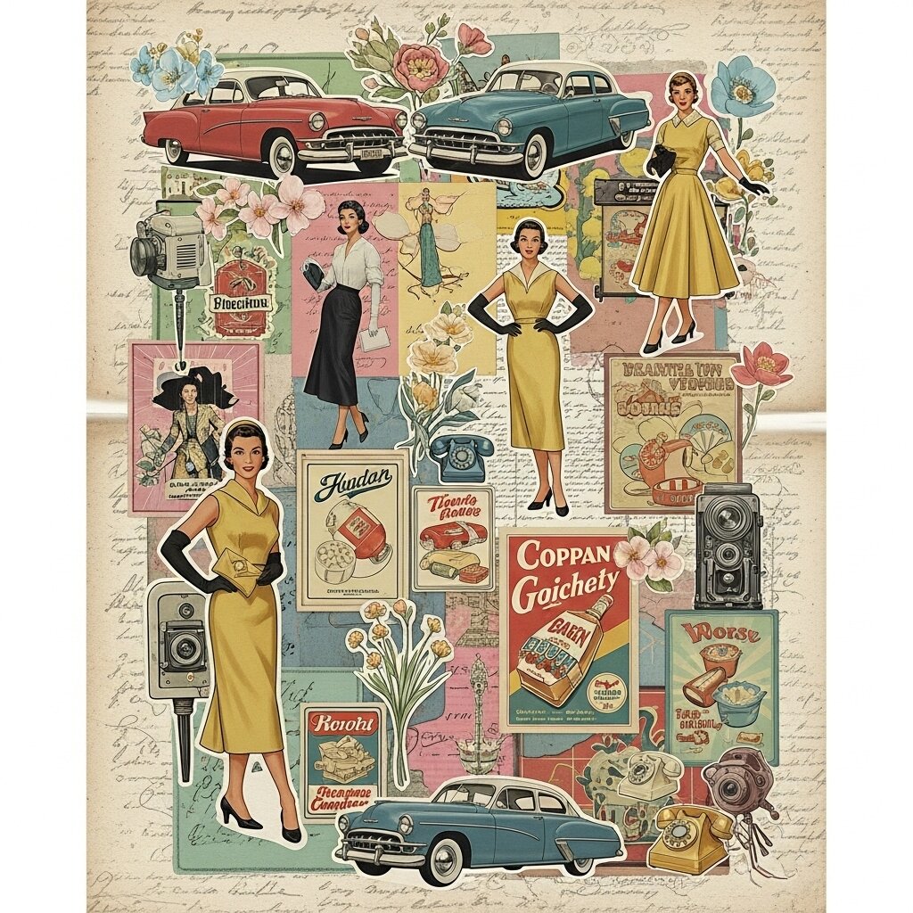 Vintage Feminine Collage Art design for sublimation.