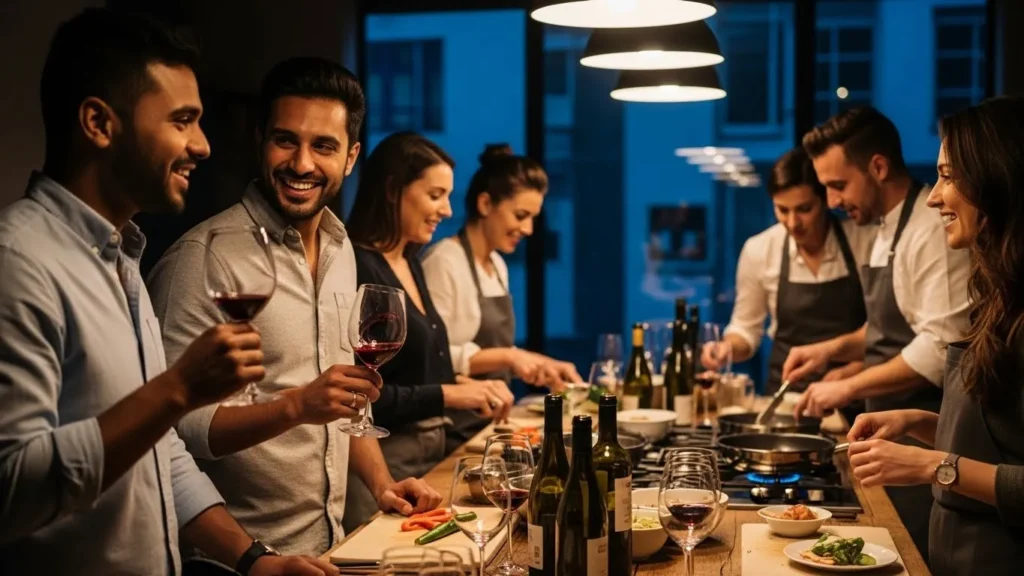 Group enjoying a cooking class experience as a gift.