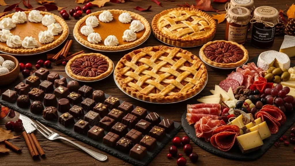 Assortment of gourmet Thanksgiving food gifts.
