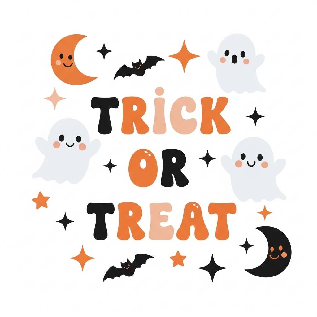 Playful Halloween sublimation design with cute spooky icons and fun typography.